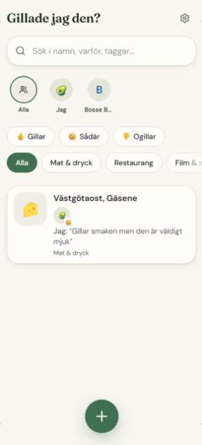 Gillade jag den? med familjens betyg och smakanteckningar.
